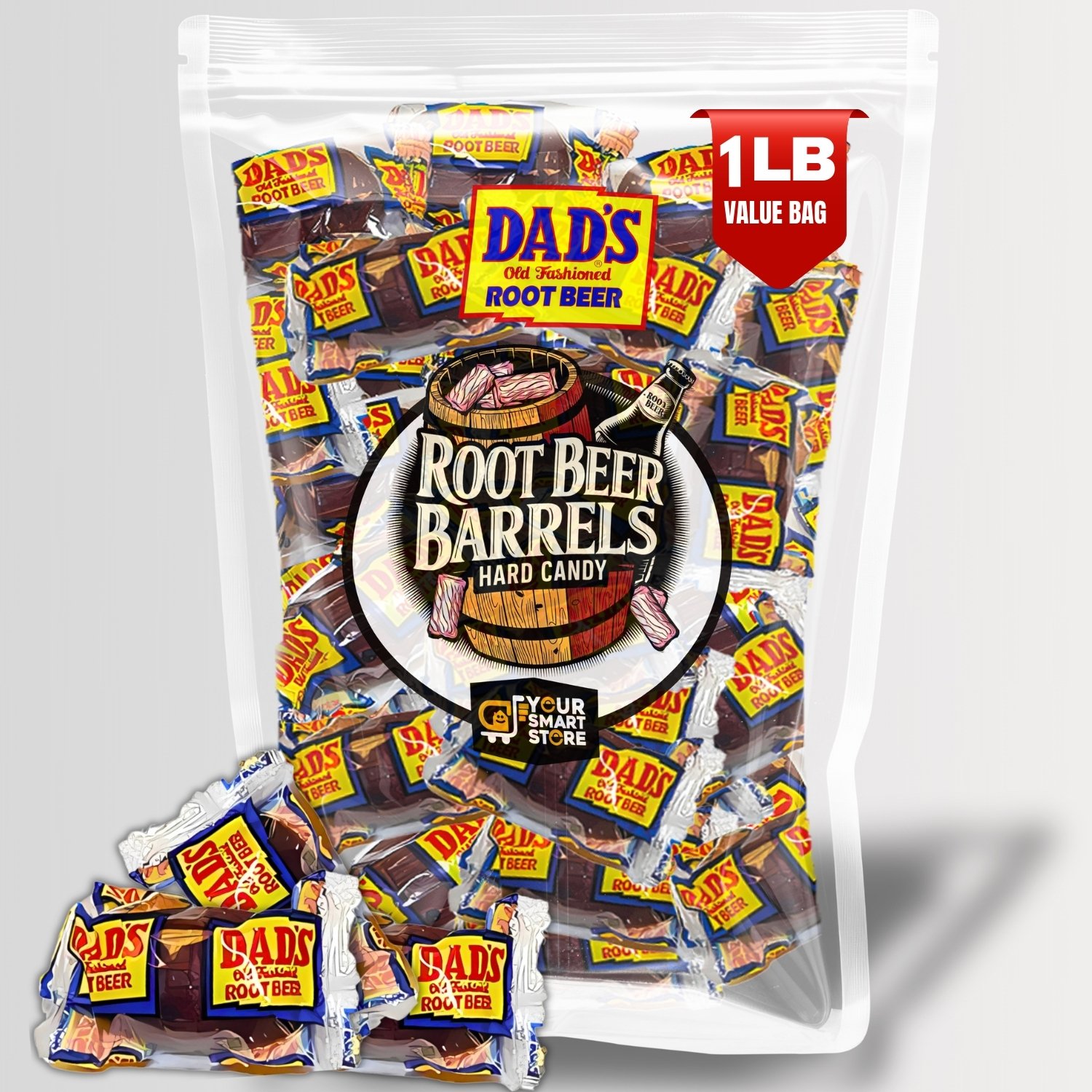 1 Pounds Dads-Root-Beer-Barrels-hard-candy-pack-individually-wrapped-candy-pack-Rootbeer-Barrels-YOURSMARTSTORE-1 Pound -Listing-Main-Image