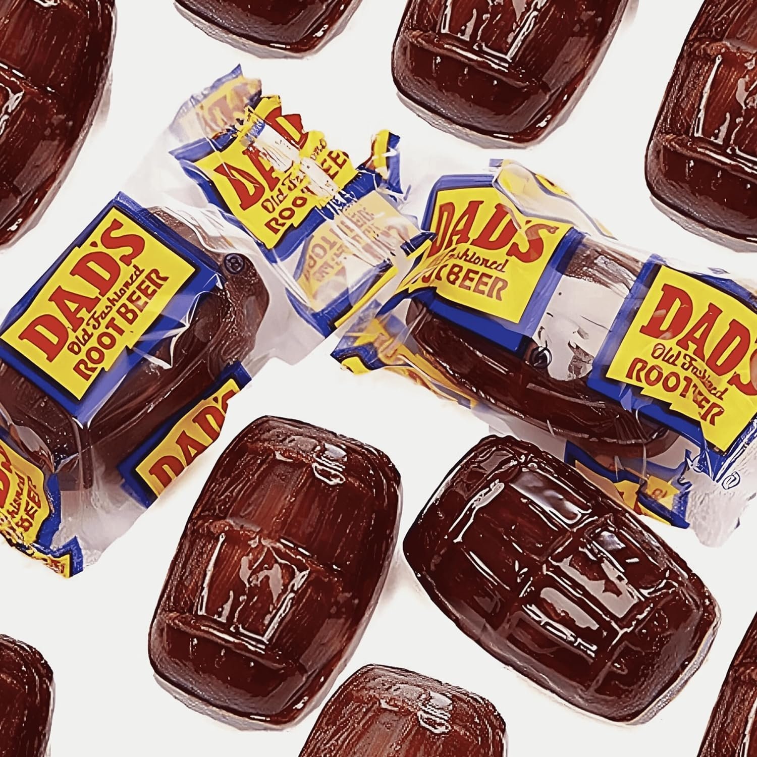 Dads Root Beer Barrels hard candy pack, individually wrapped candy pack Rootbeer Barrels with Complimentary Smart Recipe Card - YOURSMARTSTORE Product Closeup Listing Image